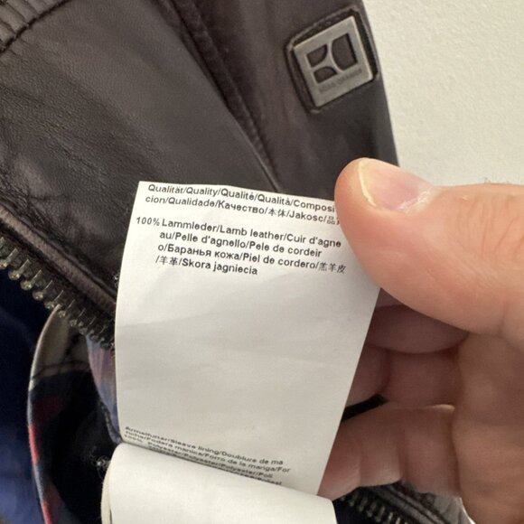 Hugo Boss Orange Men’s Lamb Leather Jacket Brown Size 38 Moto Plaid Lined Zip - Picture 9 of 12